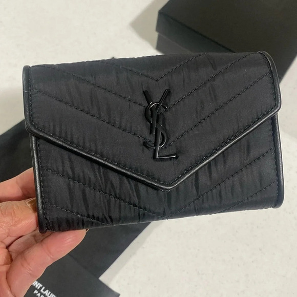 YSL Cassandra Nylon Small Envelope Wallet Quilted Black with Box and Dust Bag - Picture 14 of 14